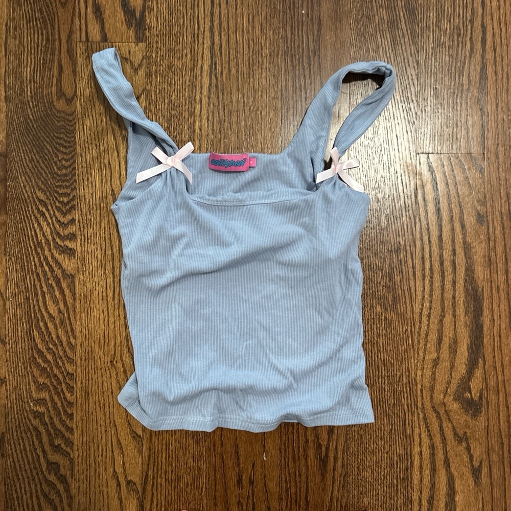 Edikted Sky Blue Tank Top with Pink Bows